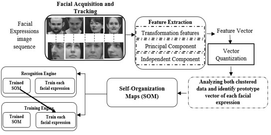 Facial Expression Recognition using hybrid features and self-organizing maps